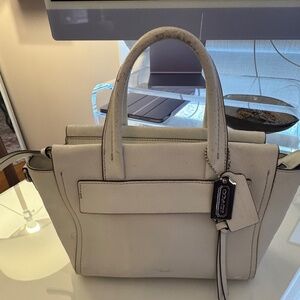 Auth COACH Bleecker Leather Mini Riley Carryall 27923, Birch Leather (white)
